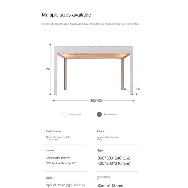 Outdoor 3x4M Aluminium Pergola With Louvered Roof And LED Lights