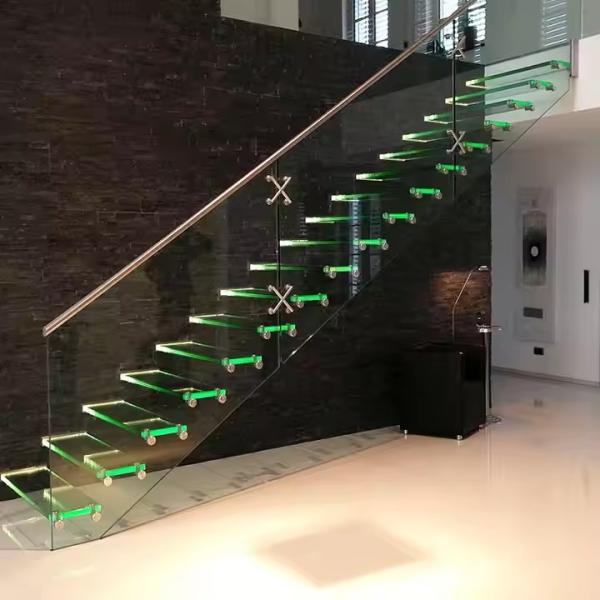 Escaleras de vidrio flotante de 12 mm de espesor con banda de rodamiento Tamaño de 900-2000 mm x 250-350 mm x 150-200 mm en gris claro o color personalizado