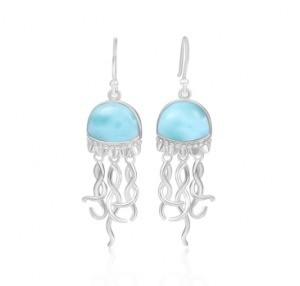 Cabochon S925 Blue Larimar Silver Jewelry Butterfly Drop Earrings