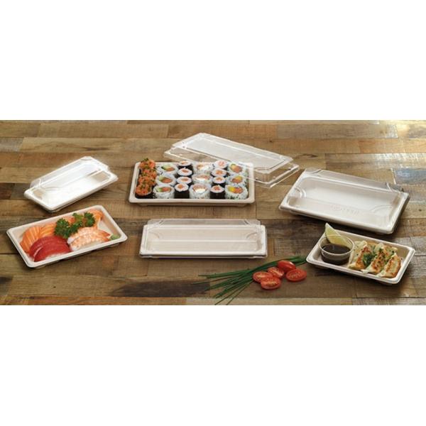 11g Dinnerware Fast Food Biodegradable Bagasse Tableware Sushi Tray With Pet Lid