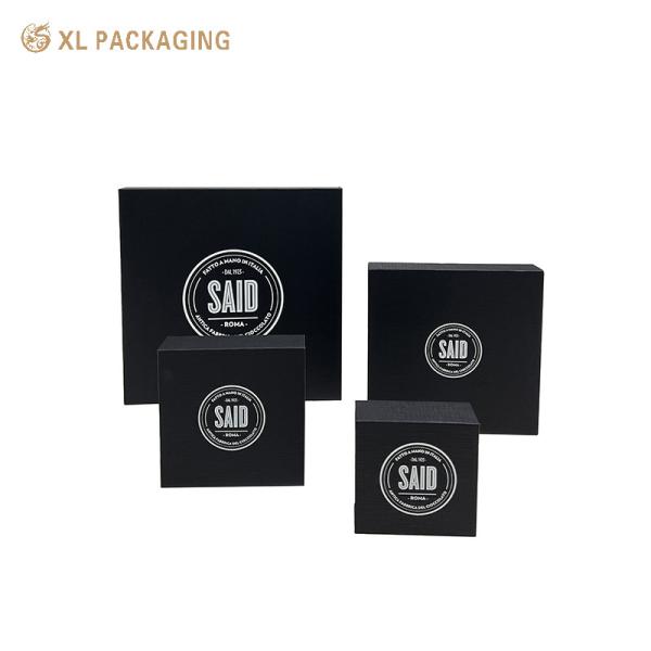 4-Piece Set Black Magnetic Chocolate Boxes Premium Paper Gift Packaging With Gold Foil Accents Rigid Structure Velvet Lining Ideal For Gourmet Chocolates Wedding Favors Holiday Gifts