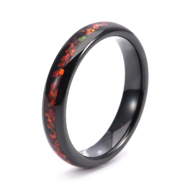 Tungsten Carbide Galaxy Wedding Band Opal Inlay Black Rose Gold Silver 4mm For Women
