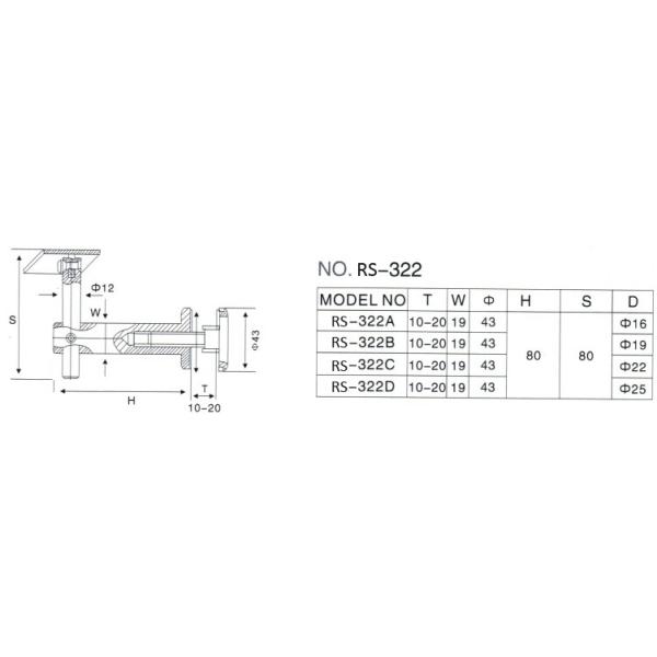 Handrail bracket RS322 glass to rail, material stainless steel 304,201, finishing satin, mirror