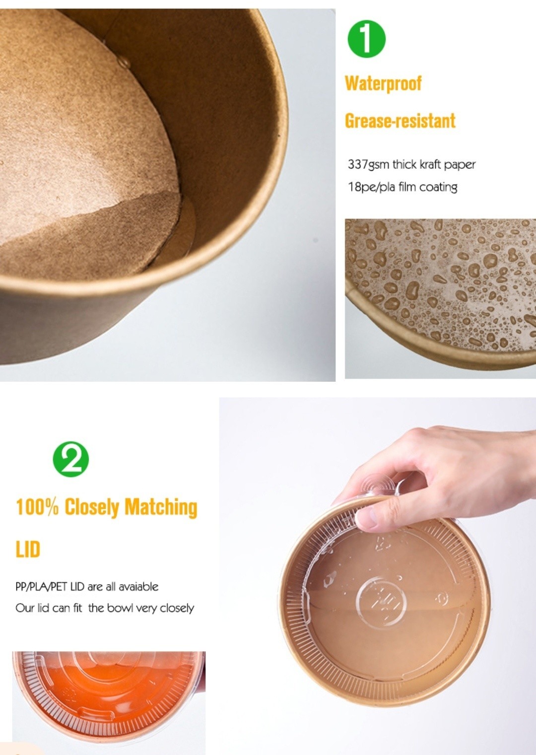 Food Grade Takeout Food Container Paper Bowl Customization and Bicolor Customization