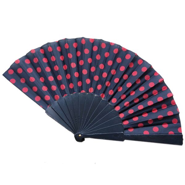 Portable Custom Promotional Polka Dot Hand Fans Folding Plastic Ribs Hand Held Fan