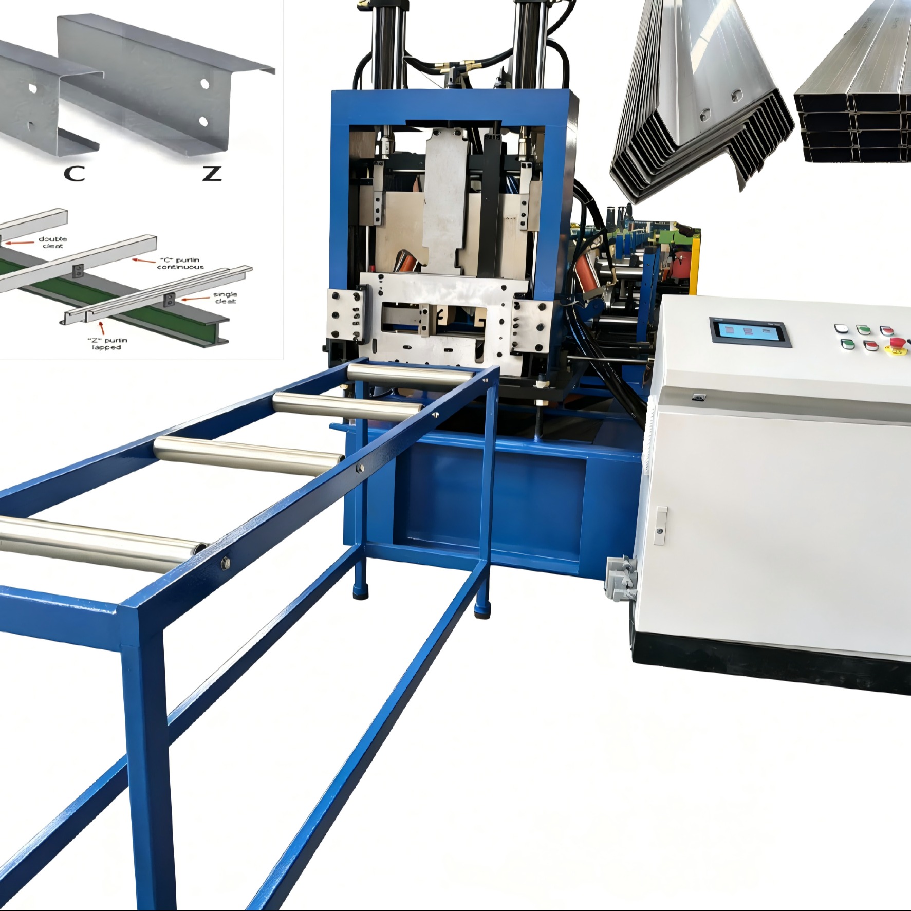 Automatically 1.5-3.0mm Galvanized Steel 80-300mm Width Adjustable  Perforated CZ Purlin Roll Forming Machine
