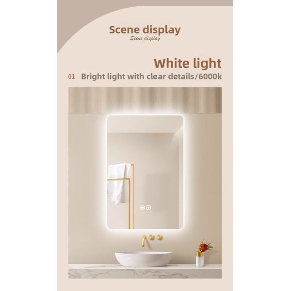 Luxury LED Rectangular Mirror Vertical Wall Mount Design Touch Switch Hot Seller Suitable for Hotel Elegant Modern Design