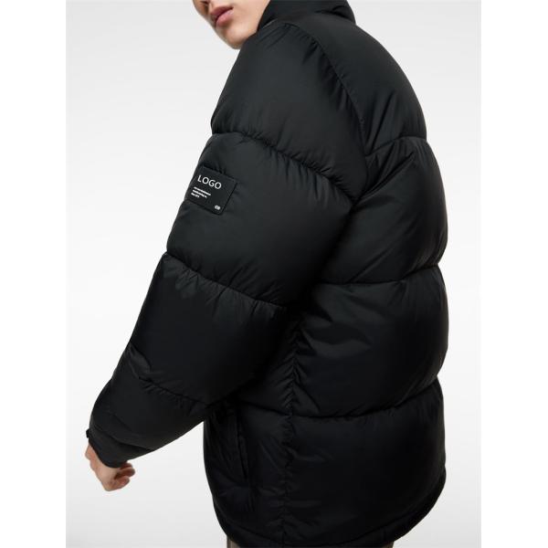 Custom Mens Black Polyester Outdoor Puffer Jacket for Winter