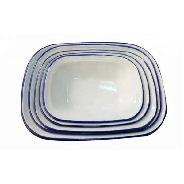 0.5mm Thickness Enamel Rolled Rim Baking Tray Carbon Steel Enamel Tin Custom Logo
