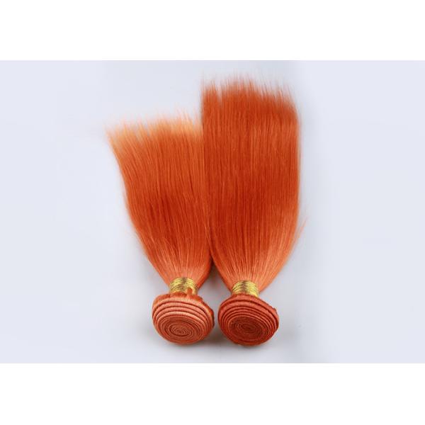 Orange Virgin Human Hair Extensions 12 Inch Double Stitch Weft Single Drawn