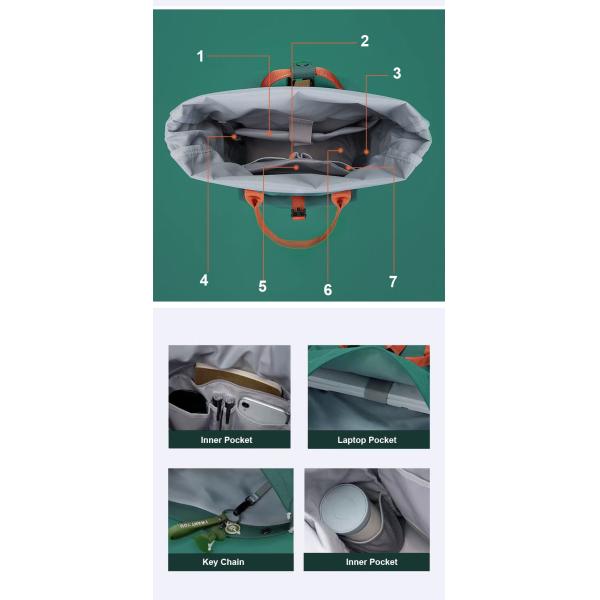 Green 42cm Travel Laptop Backpack Expandable Roll Top Backpack Oxford OEM