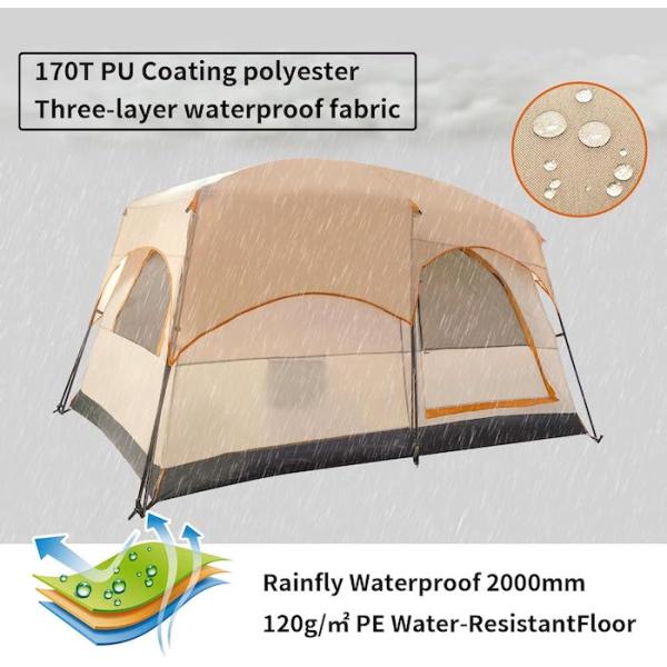 4-Person 3.3*2.1*1.85M Outdoor All Weather Khaki Waterproof Coated Polyester 2-House Design Camping Tent
