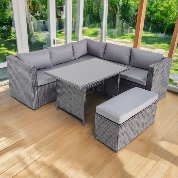 Set of 4 Big Size Outdoor Patio Garden Dining Table and Chairs Terrace Rattan Seating Casual Terrace Furniture