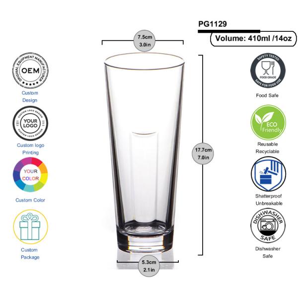 15oz Hi Ball SAN Plastic Tumbler Glasses Recyclable Acrylic Wine Tumblers