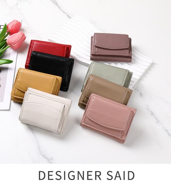 Mini Card Holder Litchi Pattern PU Leather Wallet Female Three Fold Wallet with Coin Purse