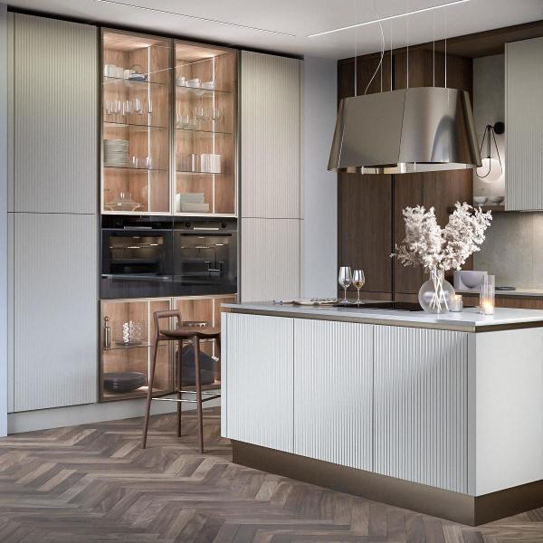 Cabinetero de cocina de diseño moderno de laca o acabado de casa montado en la pared