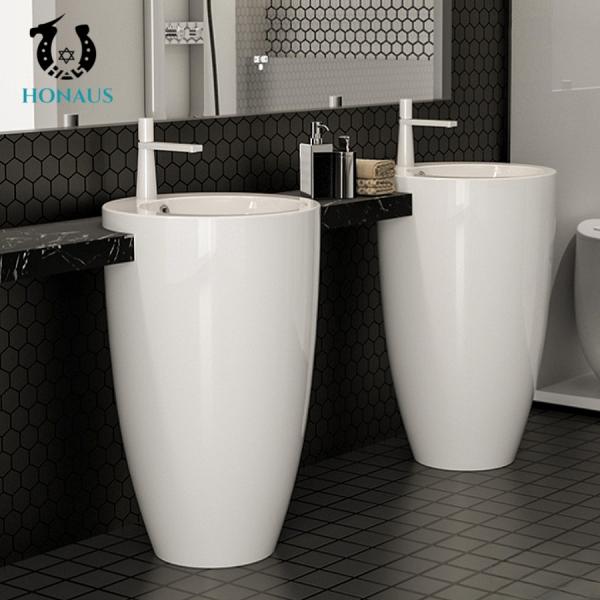 Hotel Sturdy Round Full Pedestal Wash Basin Free Standing 500*500*830mm