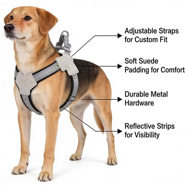 Heavy Duty Reflective Pet Harness, Adjustable Comfortable Anti-Pull Custom Print Dog Outdoor Harness