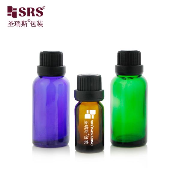 Transparent Amber Blue Green Color Glass Bottle For Essential Oil With Child Proof Lid