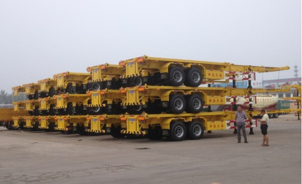 Double Axles Flat Bed Semi Trailer With Dual Line Braking System For Transport