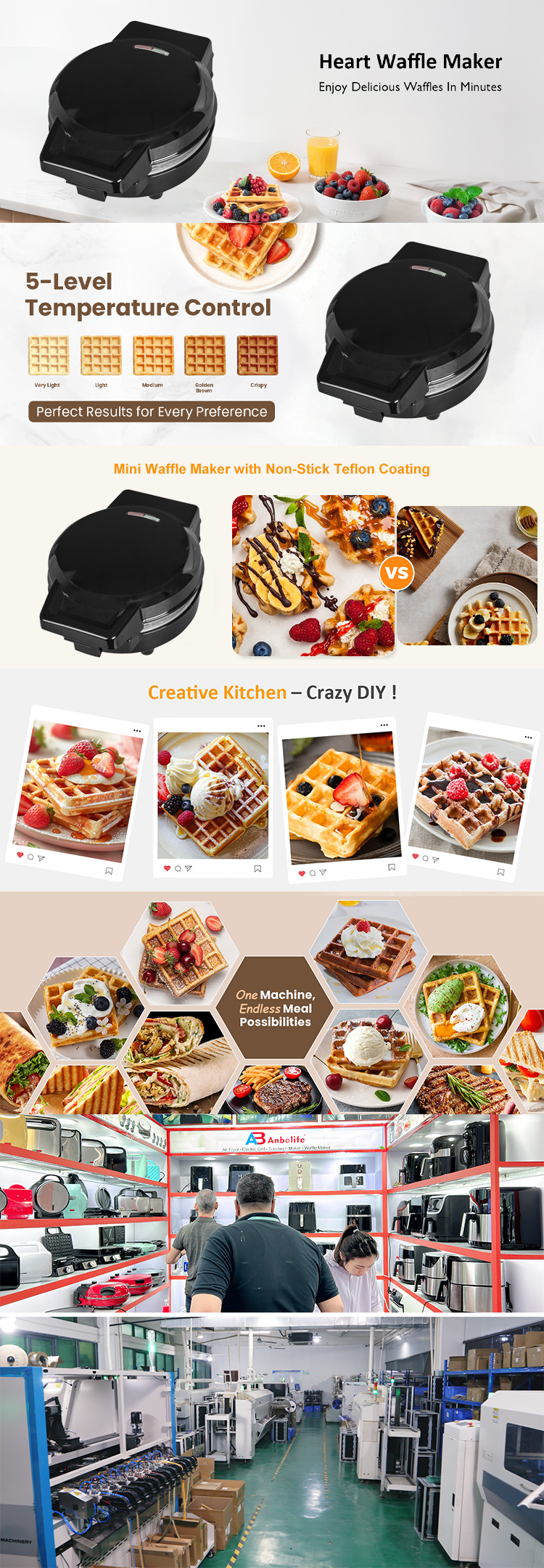 5-in-1 Detachable Snack Maker 600W Interchangeable Plates Non Stick Cool Touch