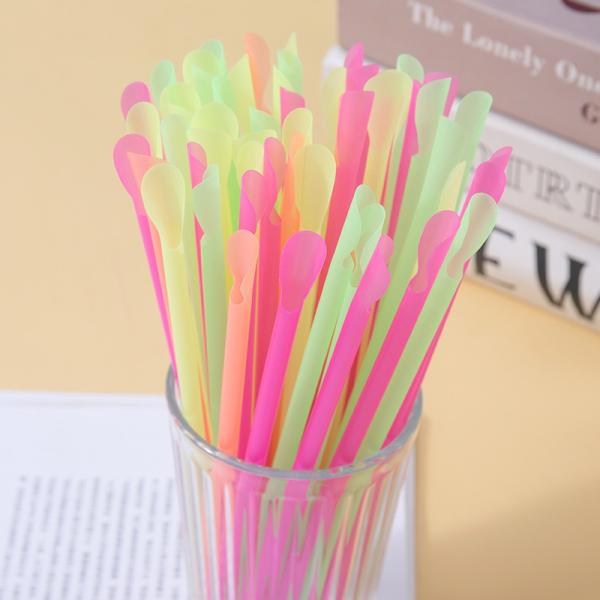 Straight Style Disposable Milkshake Straw with PP Spoon Tube Eco-Friendly and Dule-