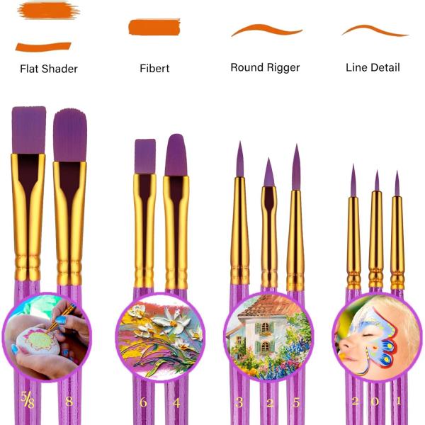 Purple Nylon Hair Paint Brush Kit Face Body Paint Brush Set Customized Logo