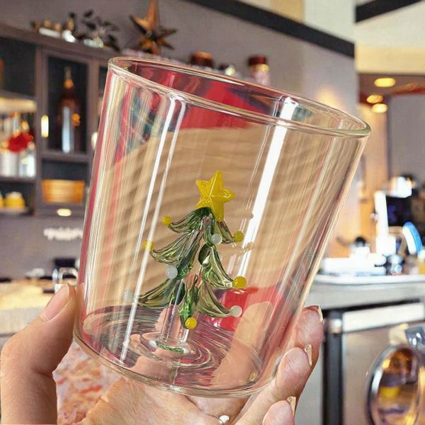 3D Christmas Tree Shaped Single Layer Glass Cup 301-400ml Transparent Juice Milk Tea Mug