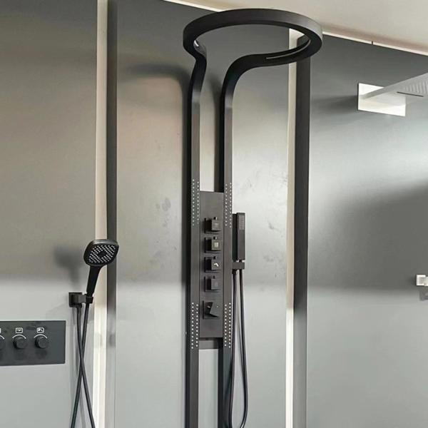 Wall Shower Set with High Pressure Rainfall Round Matte Black Head and Panel Combo Set