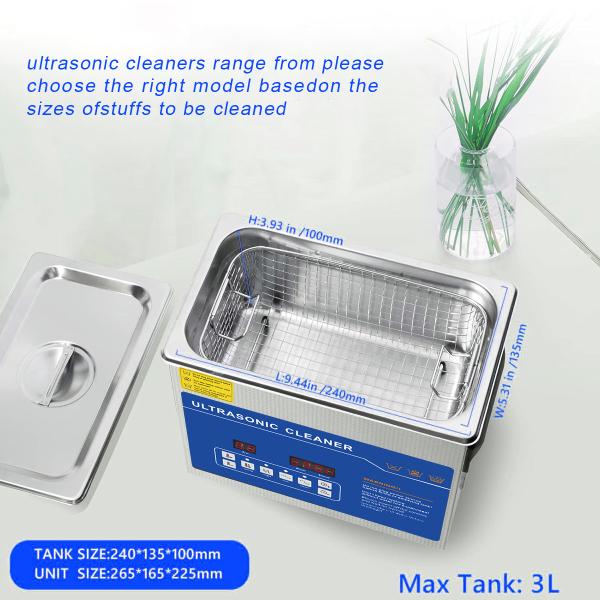 3L Digital Ultrasonic Cleaner Stainless Steel Dual-Frequency with Heater & Timer for Denture, Coins, Jewelry, Tools