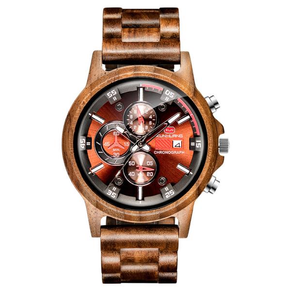 Male Elegant Walnut Wooden Quartz Watch High Quality Sporty Type 1010-3
