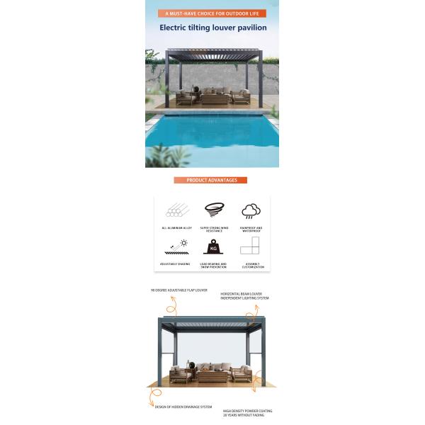 Aluminum Alloy Electric Flip Louver Pavilion The Outdoor Shade is Durable And Stylish Suitable for Garden Terrace Use