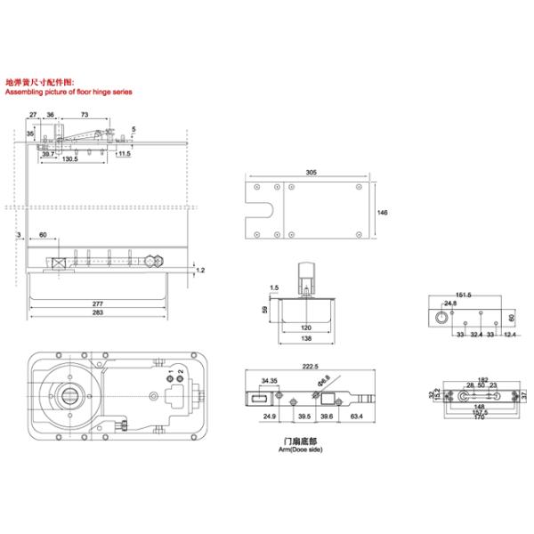 Floor Hinge T-1400, color:black or blue, casting iron,  weight capacity 180kgs,