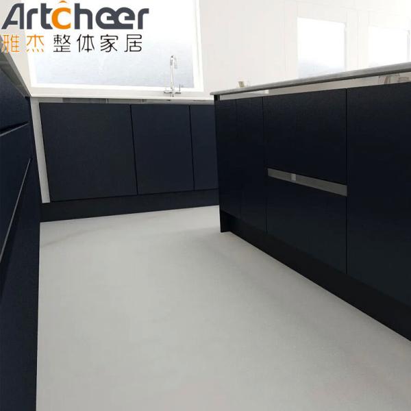 Grey and Blue Color Customized Kitchen Cabinet in L Shape Design for Modern Kitchen from Foshan