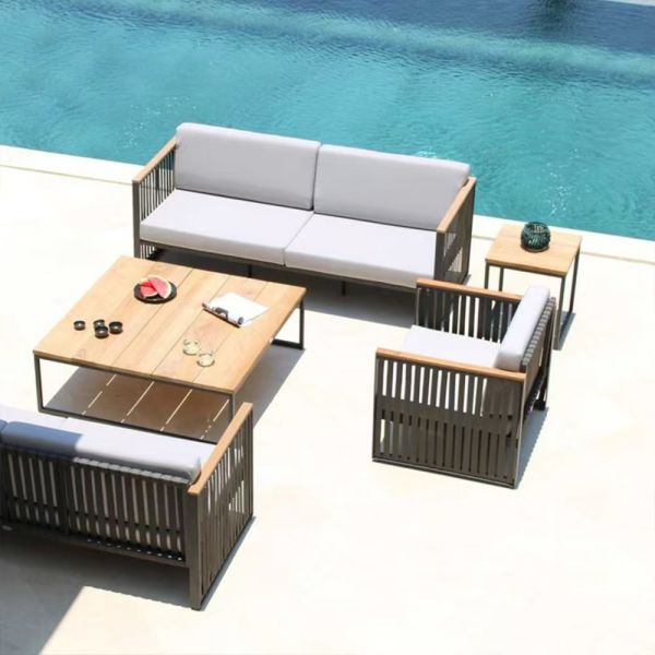 Modern Outdoor Aluminum Rattan Garden Sofa Chair Set Waterproof Eco-Friendly for Villa Apartment Courtyard & Leisure Lounge Use