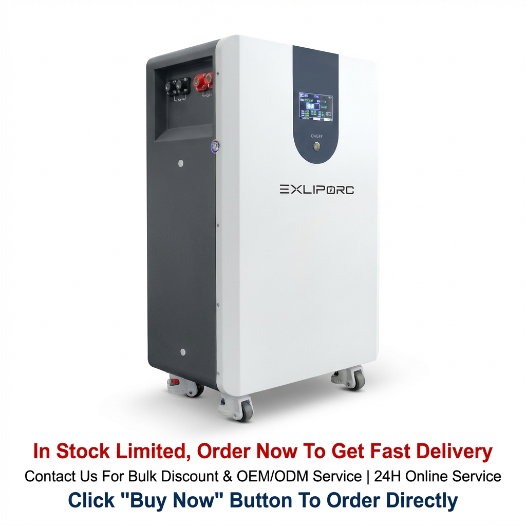 EXLIPORC 51.2V 15KWh 300Ah LifePo4 Battery Powerwall Home Storage Built-in BMS System Bateria Solar Backup Power