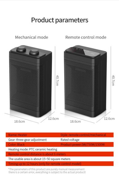 Moda Bladeless PTC Metal Mesh Digital Touch Button Smart Remote Control aquecedor de ventilador