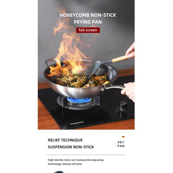 Direct Selling Kitchen 32cm 34cm Stainless Steel Honeycomb Fry Pan Non-stick Frying Pan