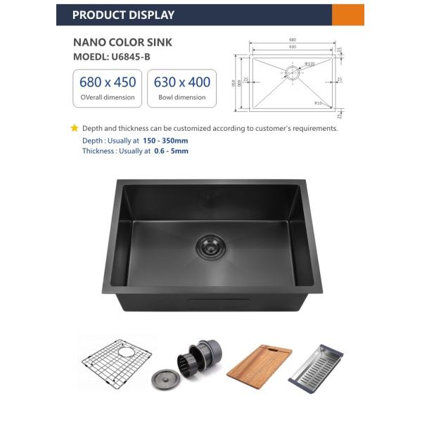 68x45 Coloured Stainless Steel Sink , 26 3/4