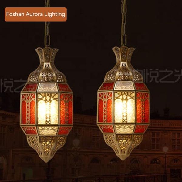 80 Ra Color Rendering Index Copper Glass Chandelier for Hotel Living Room in Modern Arab Muslim Style