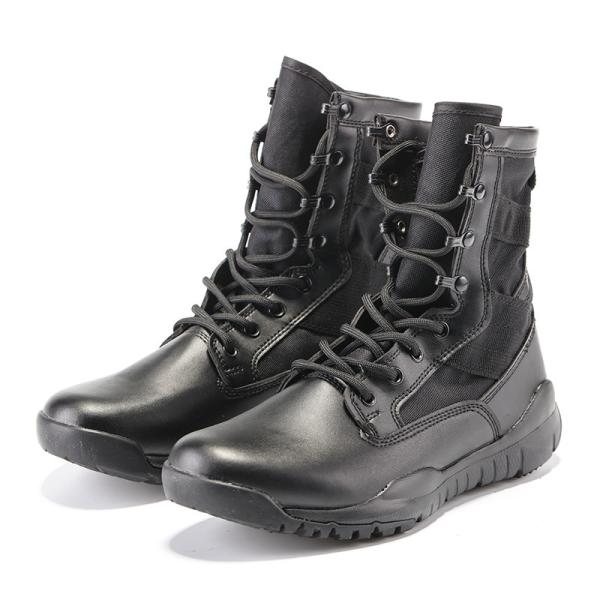 Round Toe Slip Resistant Leather Combat Footwear Gear With Shock Absorbent Rubber Sole