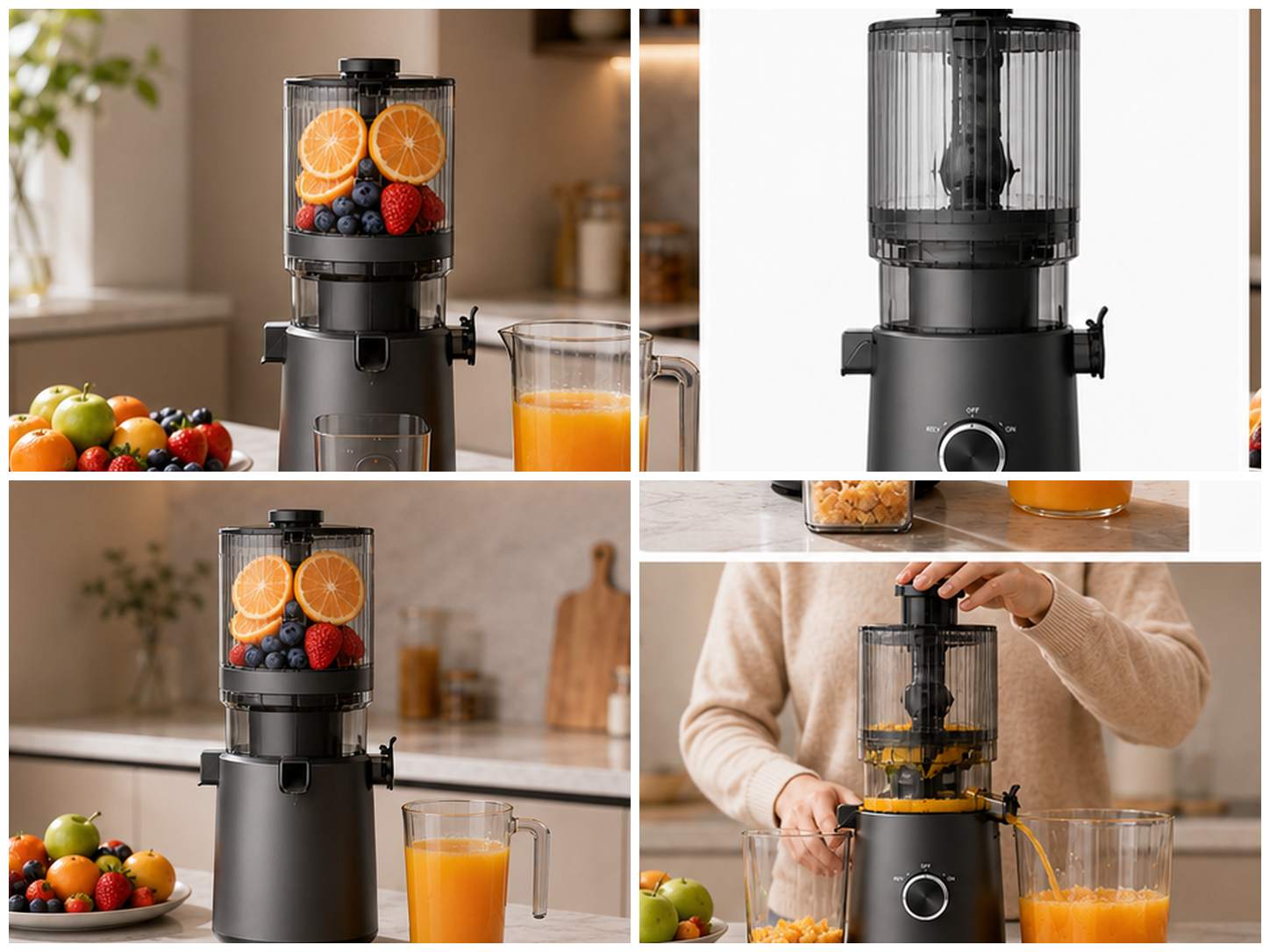 Fresh Smart HJ303 Extra-Wide Slow Masticating Juicer – For the Love of Fresh Juice with 155mm Chute, 2400ml Hopper, 200W Cold Press & Self-Cleaning