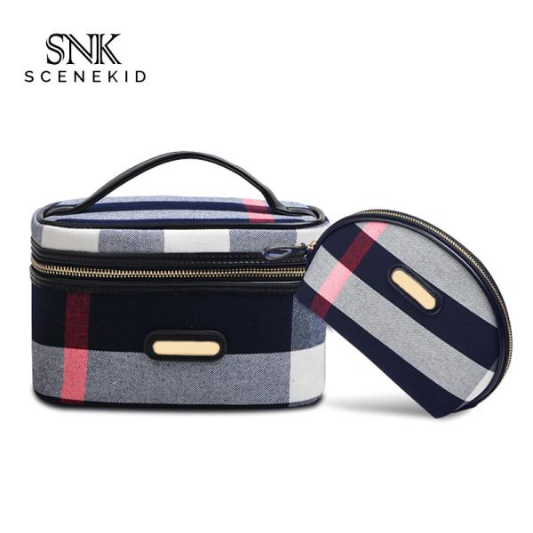 Waterproof Canvas Handle Cylinder Makeup Cosmetic Bag Case for Travel