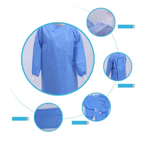 Blue Plastic FDA Disposable Reinforced Surgical Gown with Elastic Cuff