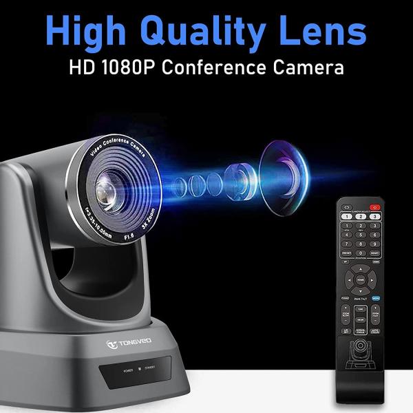 TONGVEO 3X Optical Zoom 1080P HD PTZ Camera For Skype / Zoom Video Conference