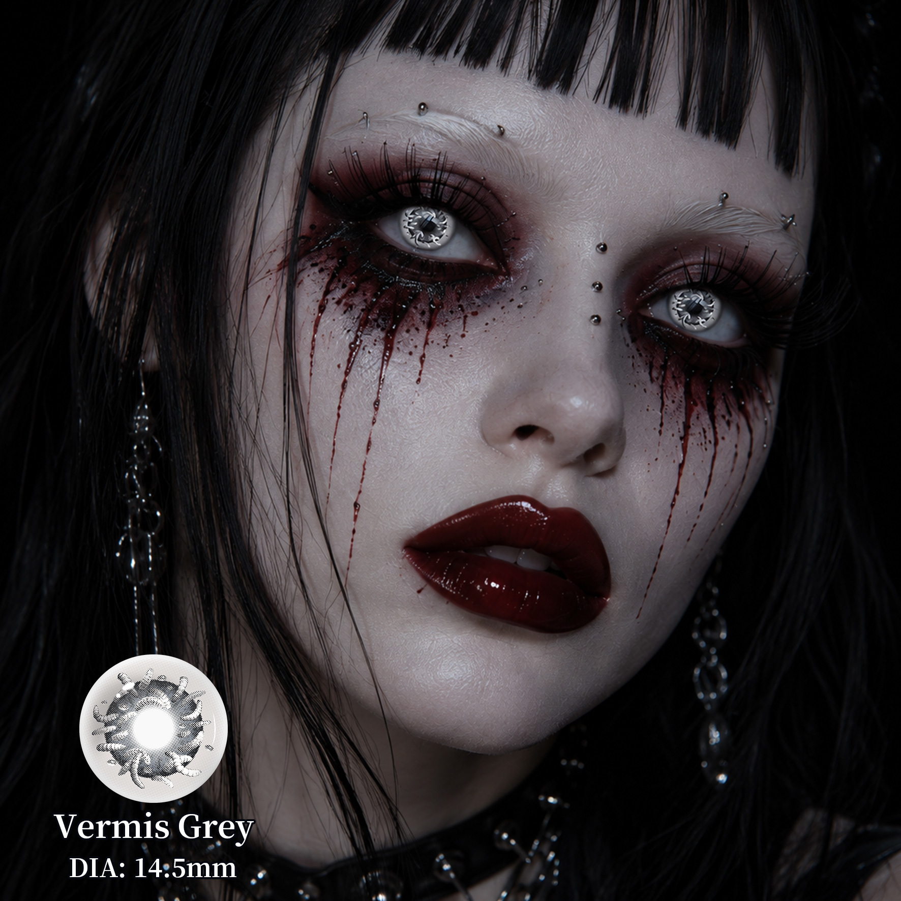 MILLCREEK Vermis Grey 14.5mm Yearly Colored Contact Lenses with SFX Horror Design and CE ISO Certification