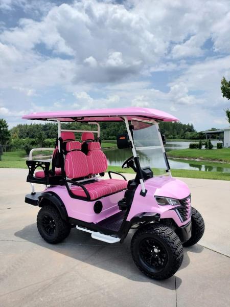Voiture de golf électrique rose de luxe 2 + 2 places avec haute puissance 14 pouces pneus tout-terrain batterie au lithium