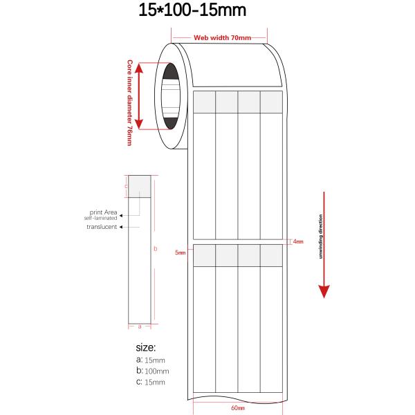 15x100-15mm 1mil White Gloss Transparent Water Resistant Polyester Cable Label