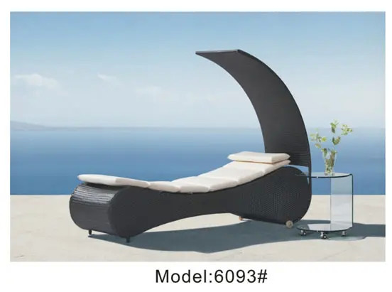 Plastic beach poolside lounge chair rattan wicker chaise lounge chairs canopy bed outdoor with cushion---6093