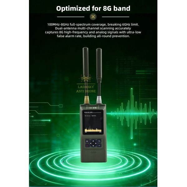 100-8GZH handheld drone detector 1~3km drone detection distance for wearable use anti drone system for drone security